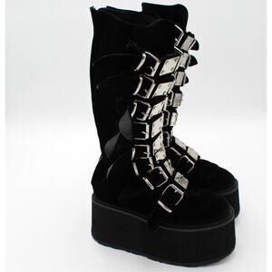 Demonia Trinity Platform Tall Boots Womens 8 Black Velvet Gothic Punk Buckle